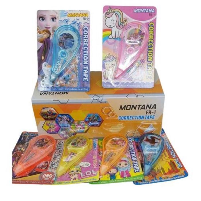 

Correction Tape Montana FR1 roll 12M / TipeX pita Kertas Karaer Kartun / Tip X / Tip ex / Tipex /