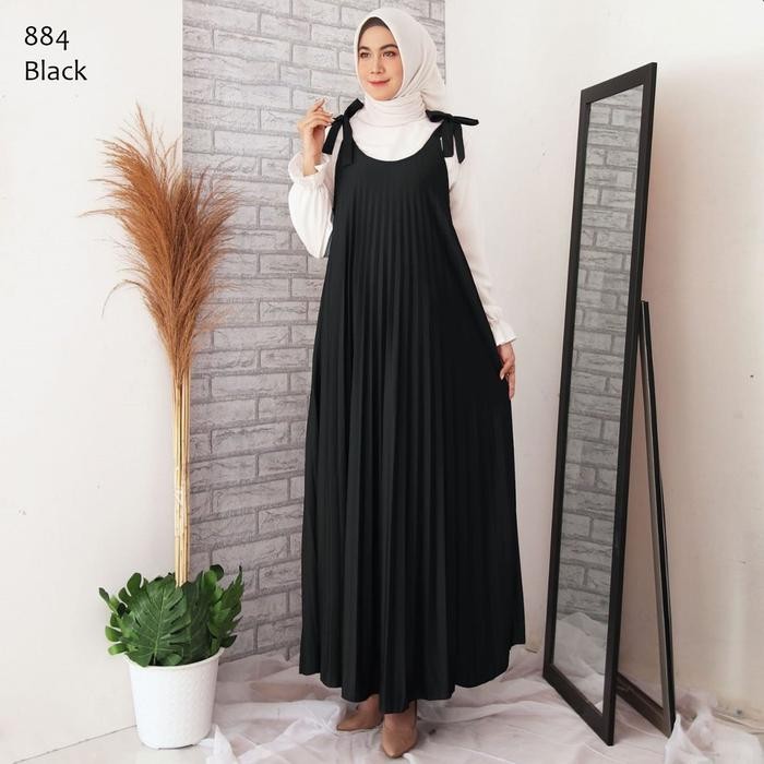 Baju Gamis Plisket Wanita Tanpa Lengan Gamis Plisket Overall Kensi 602