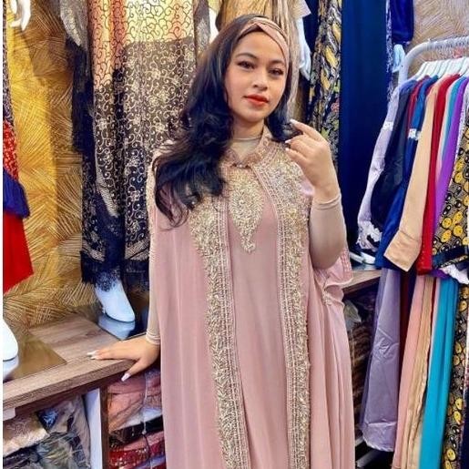 Dress Kaftan Mahera Free Manset+Bandana Kaftan Wanita Mahera Selena Anti Nerawang Anti Kusut Gamis