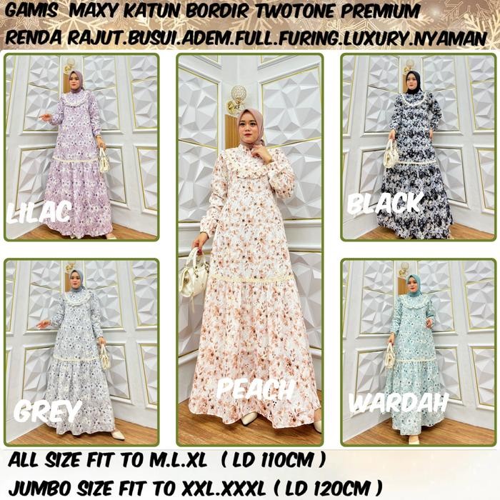 Gamis Heaven Maxy Katun Hq Bordir Tebal Lengan Serut