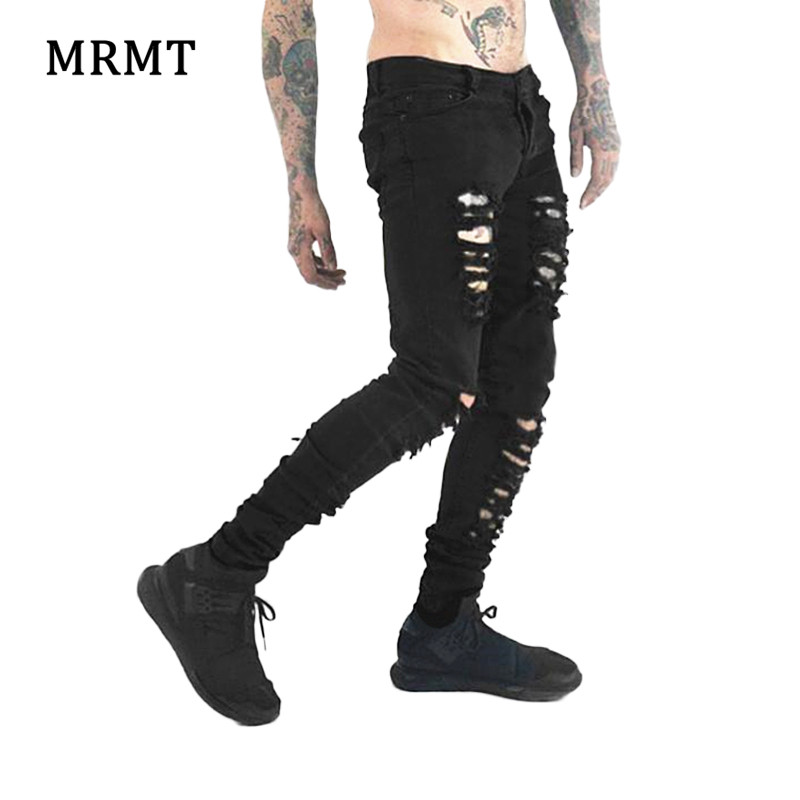 Black Men Jeans Narrow Feet High Street Punk Rock Micro Elastic Fabric Man Ripped Jean Cultivate