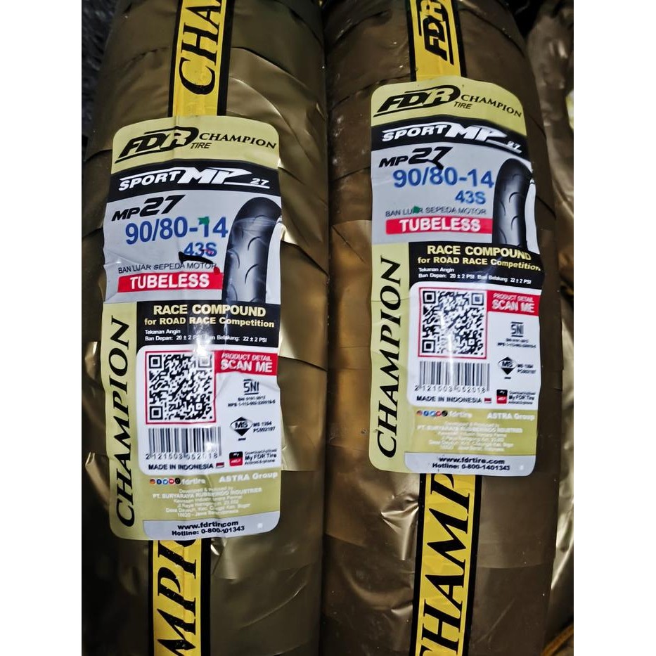 PAKET 2 buah ban MP27 90 / 80 - 14 Ban Luar Matic