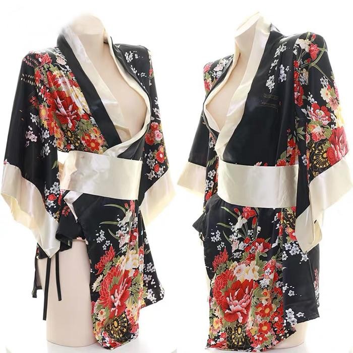 Kimono Wanita Baju Tidur Jepang Yukata Sakura Satin Piyama A398