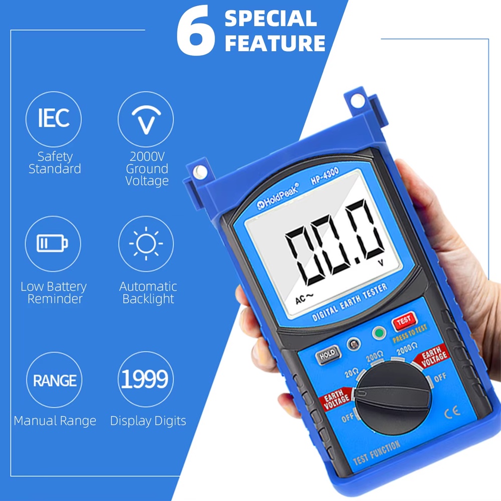 SAN HP-4300 Digital Ground Resistance Tester - Backlit LCD, Simplified Probing for Accurate Ground V