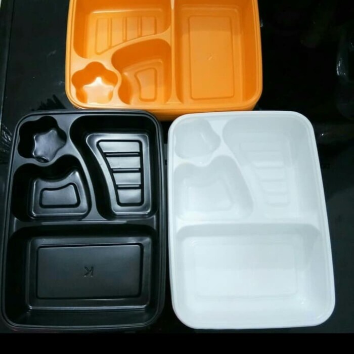 1Dus@400 Mika Bento/Mika Kotak Makan Plastik + Tutup Transparan 4Sekat