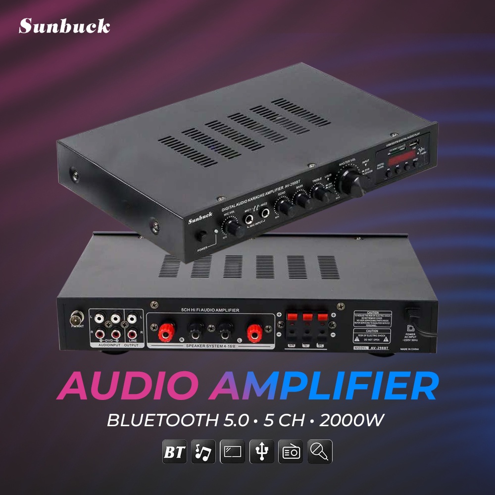Sunbuck Audio Bluetooth 5.0 Amplifier 5 CH Remote 2000W - AV-298BT