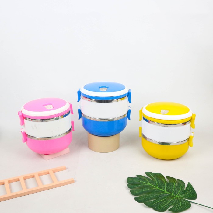 Lunch box rantang susun 2 stainless steel / kotak makan 2 susun