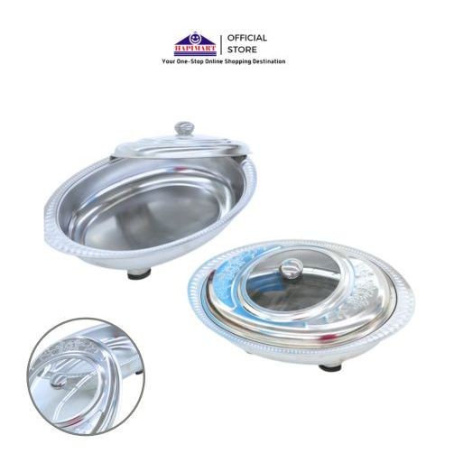 Tray Makanan Wadah Saji Prasmanan Bulat Wadah Stainless Tutup Kaca