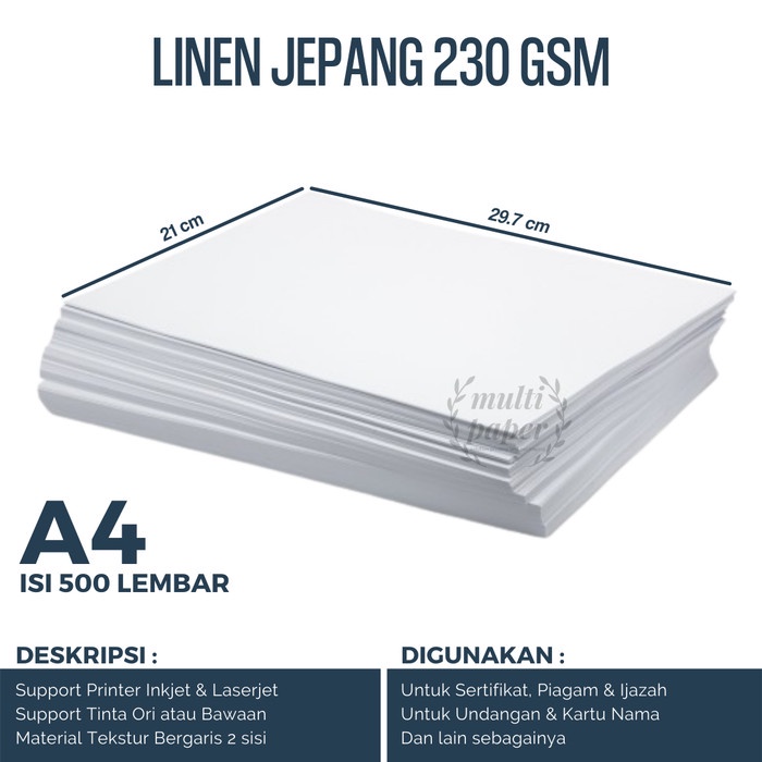 Kertas Linen A4 230 gr isi 500 lembar / Kertas Linen Jepang 230 gr A4