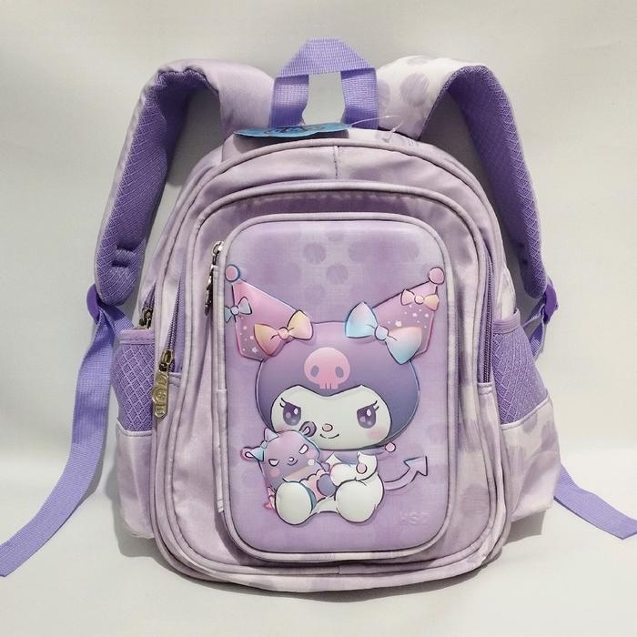 

TERPERCAYA Tas Sekolah Anak Perempuan TK / Paud 12 Inch Motif Kuromi HSD 2in1 Tempat Pensil Ransel