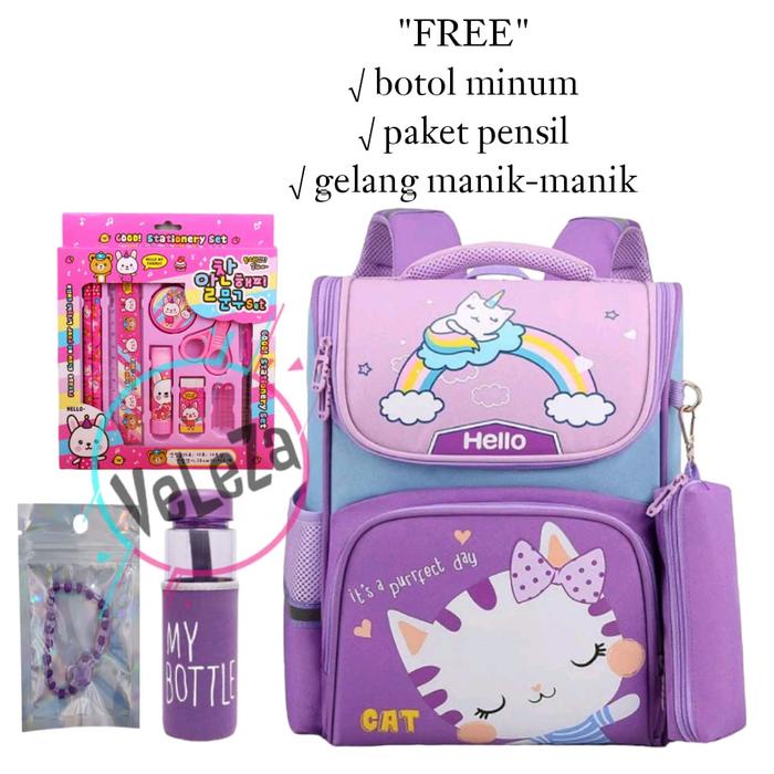 

TERBARU Tas ransel sekolah anak perempuan TK SD motif HELLO CAT free botol minum paket pensil dan