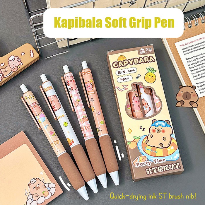 

OBRAL 4Pcs Cute Anime Capybara Gel Pen Kawaii Cartoon Neutral Pen Quick Drying Ballpoint Pen School