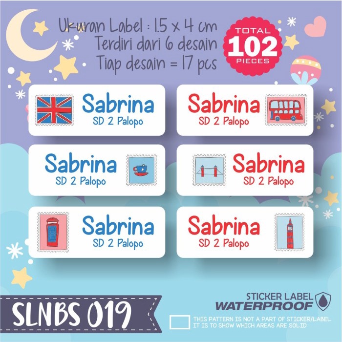 

BERMUTU stiker label nama anak pensil buku tas sepatu sekolah SLNBS-019