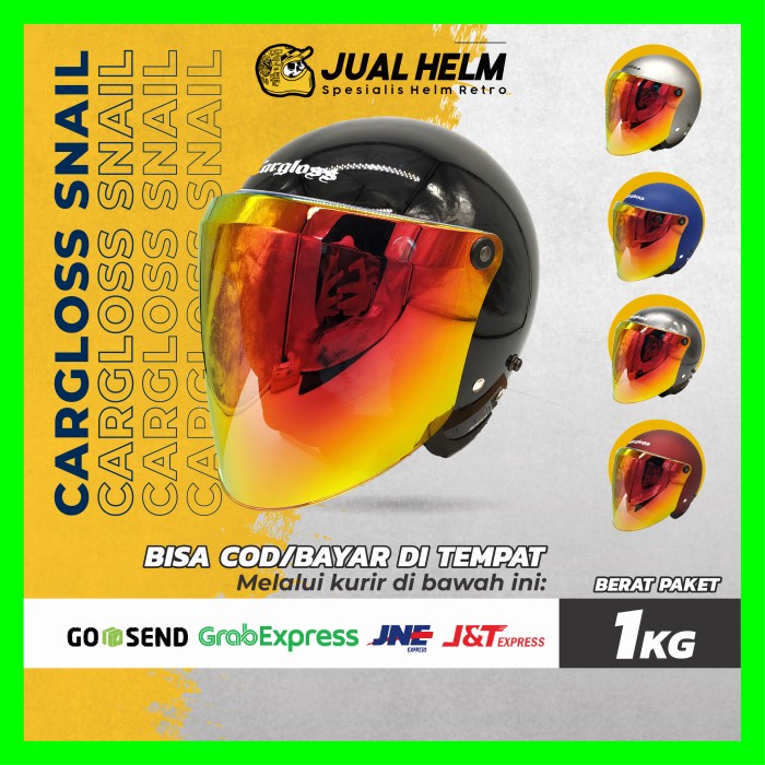 Paket Helm Cargloss Retro + Kaca Snail Red (Retro/Bogo/Klasik/Vespa)