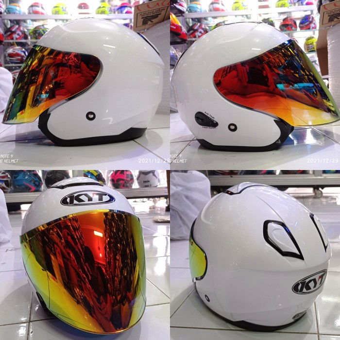 Helm Kyt Kyoto Solid White Visor Iridium Red Gold