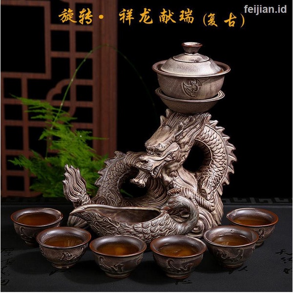 TERBARU Set Teko Teh Chinese Kungfu Tea Set Motif Naga 6 dan 8 Cangkir Keramik BISA GOSEND