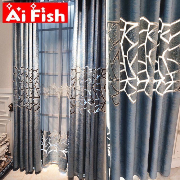 

Blue Crack Geometric Design Curtains Blackout For Living Kamjay