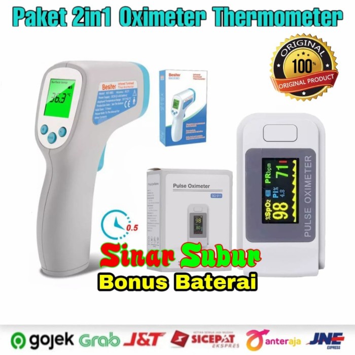 Paket Oximeter Oximetry Sp02 + Thermometer Gun Infrared Original