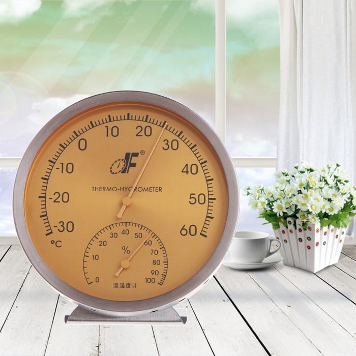 Termometer / Hygrometer Analog Bahan Stainless Steel