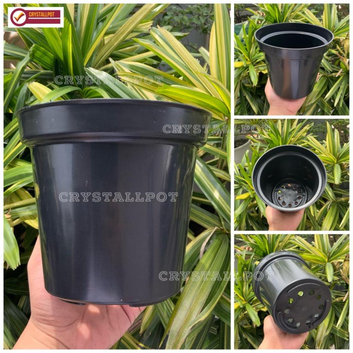 POT BUNGA TANAMAN PLASTIK POLOS TINGGI 17A HITAM - POLOS HITAM TINGGI