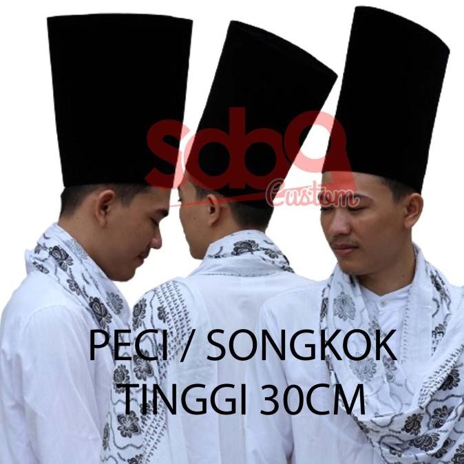 PROMO peci sholat songkok kopiah hitam tinggi 20 30 50cm - Peci Hitam Madura