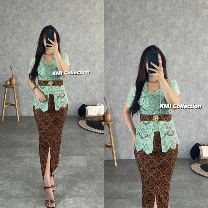 Kebaya Bali Set Brukat Tasya Sage Green