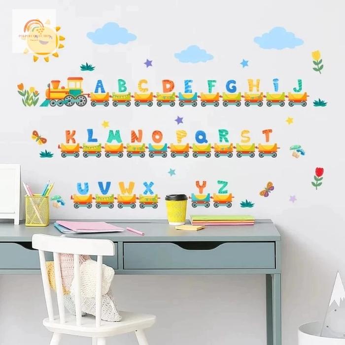 Wall stiker Dinding Kamar Anak Abjad ABC Alphabet Train Belajar Huruf Wallstiker Edukasi Sekolah