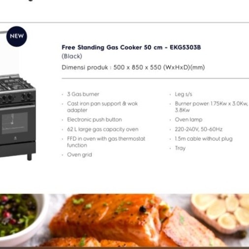 KOMPOR FREESTANDING ELECTROLUX EKG5303B 50 CM KOMPOR GAS OVEN