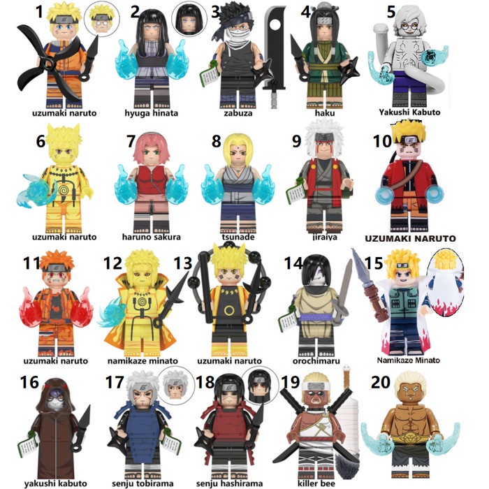 Naruto Hinata Zabuza Haku Tsunade Jiraiya Orochimaru Minato Action Mini Figure Minifig Brick