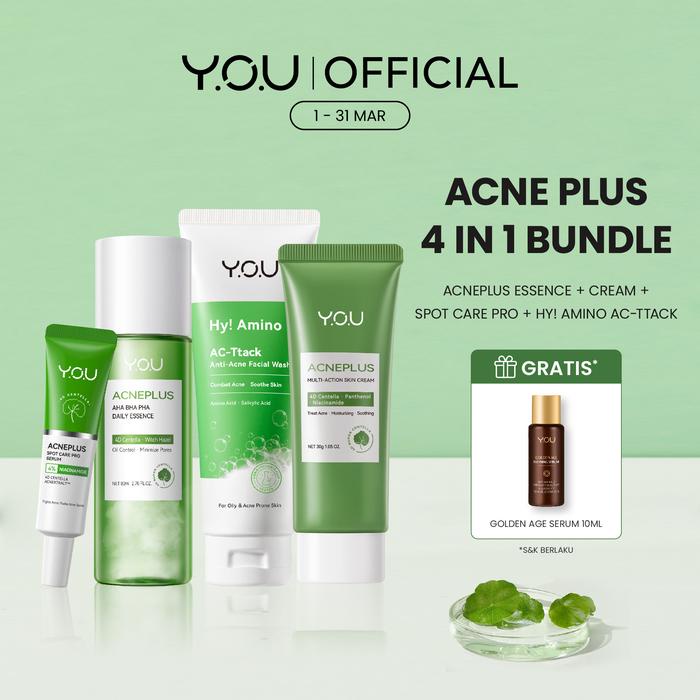 [FREE SERUM] YOU Acne 4-IN-1 Bundle Acne plus Essence, Spot Care, Skin Cream Moisturizer& HyAmino