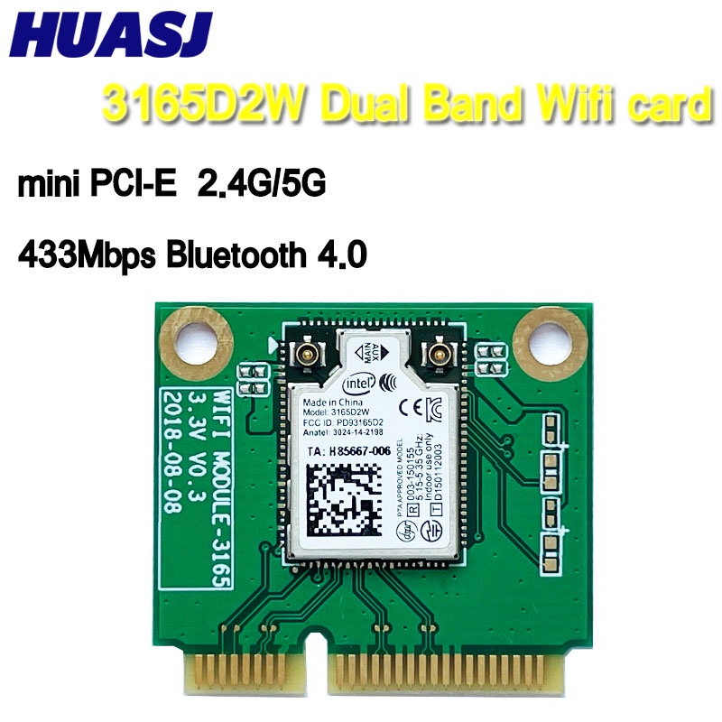 MCC HUASJ Dual Band  3165NGW  3165AC mini PCI-E 802.11ac WiFi WLAN Card 433Mbps 2.4G / 5Ghz BT4.0 Fo
