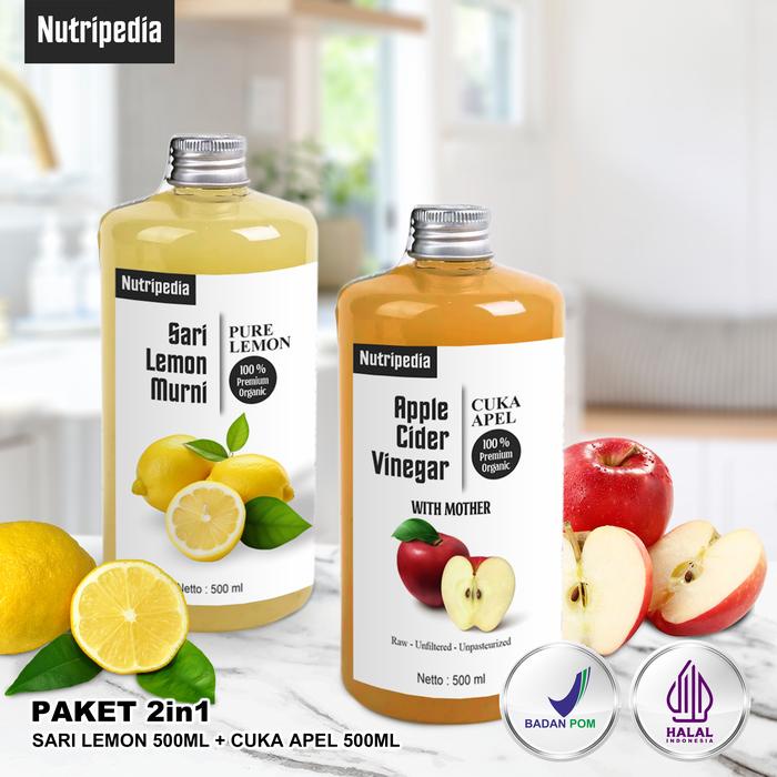 

NUTRIPEDIA PAKET 2IN1 SARI LEMON 500ML DAN CUKA APEL APEL 500ML HALAL DAN BPOM