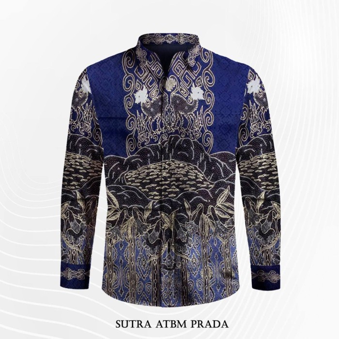 Kain Batik Tulis Prada Emas Kemeja Biru 563Mk