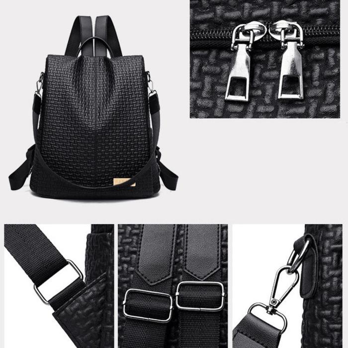 Tas Ransel Wanita Tekstur Kulit Buaya Model Ritsleting Belakang Antipencurian Multifungsi Fashion