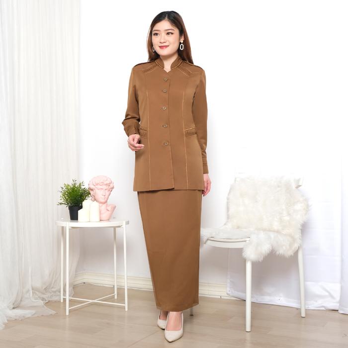 Jas Blazer Wanita Lengan Panjang Polos Set Celana Panjang / Rok Span Seragam Waskat PDH ASN Coklat