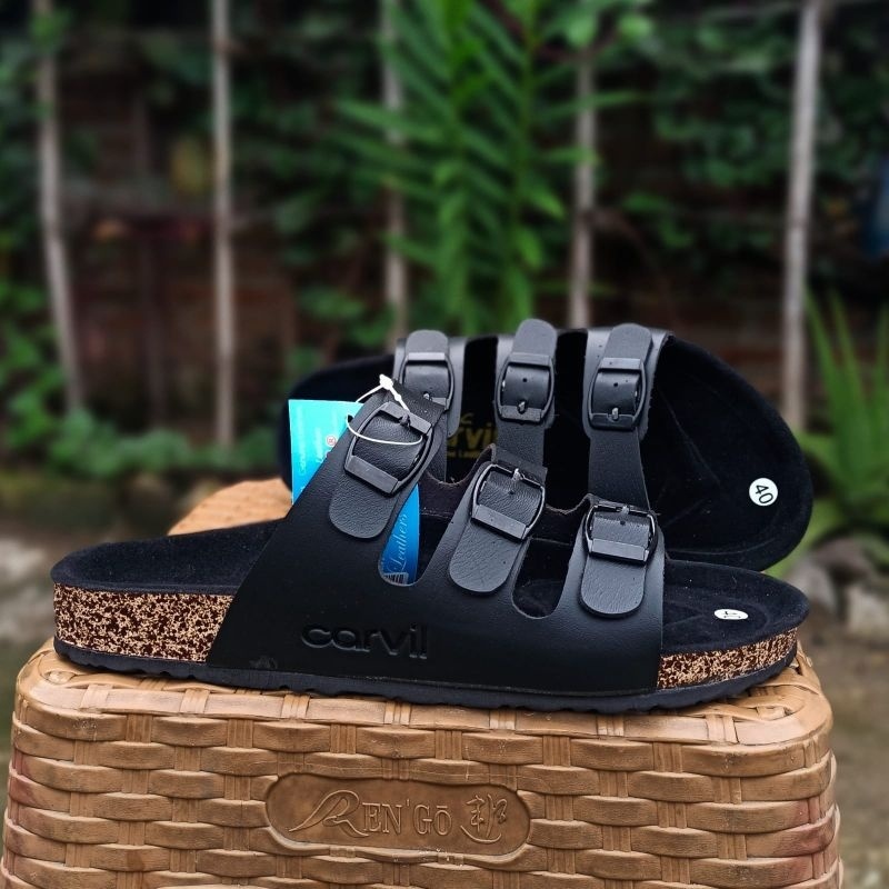 Discount Terbatas Sendal Carvil Pria Slop Tali 2 Sandal Casual Hitam Slop Ban 2