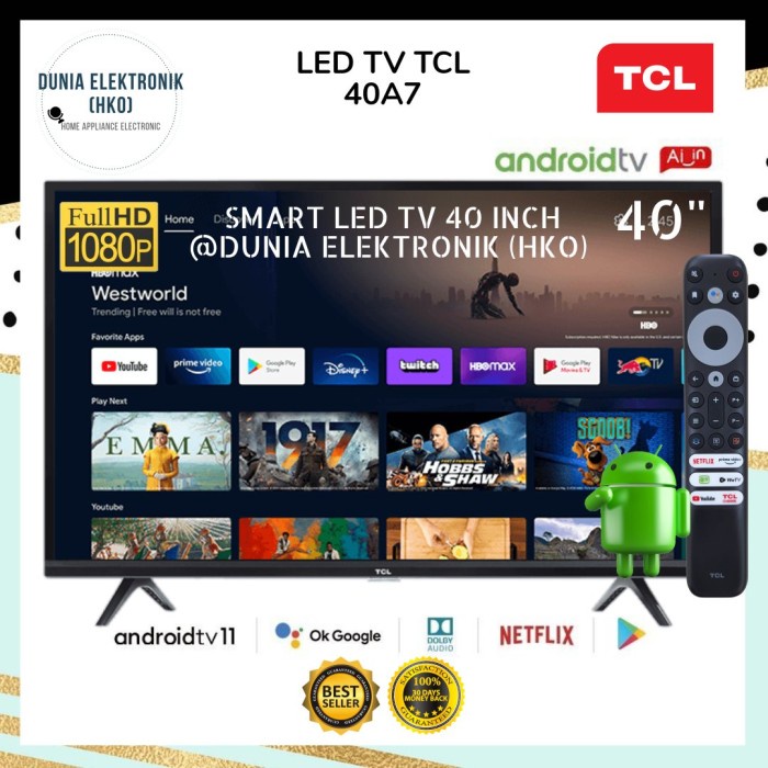 Led Tv Tcl 40A7 40 Inch Smart Tv Android 11 Fhd Tv Bezel Less