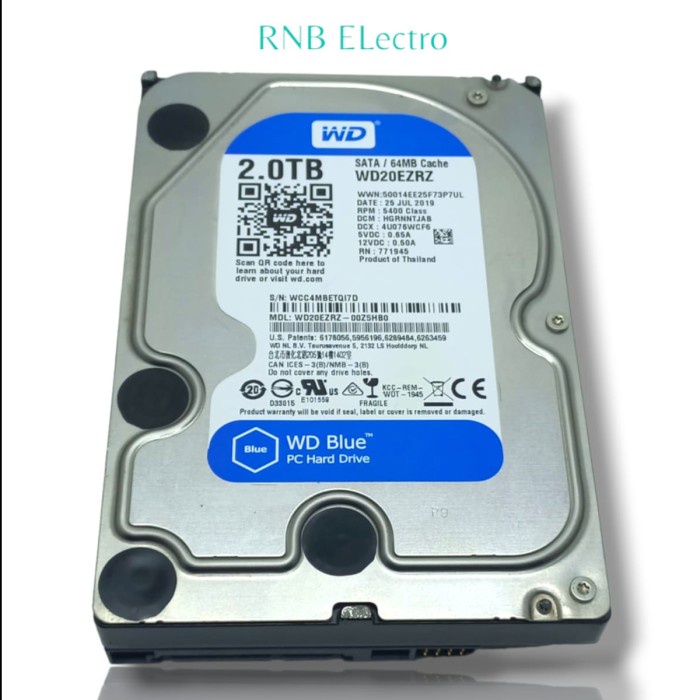 Hardisk Internal 2TB Wd Blue Sata Hdd For Pc Computer Rpm 7200