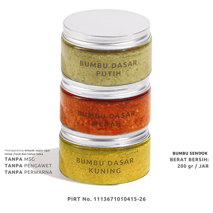 

BUMBU SENDOK Paket (3 Jar) Bumbu Dasar Putih, Kuning, Merah 200g