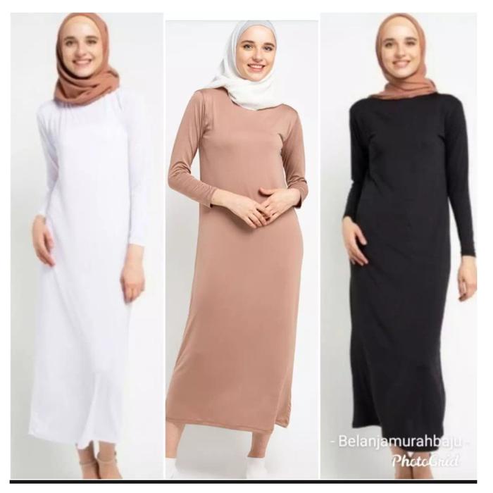 TERPERCAYA manset gamis polos lengan panjang - inner dress bahan spandek jersey - daleman polos