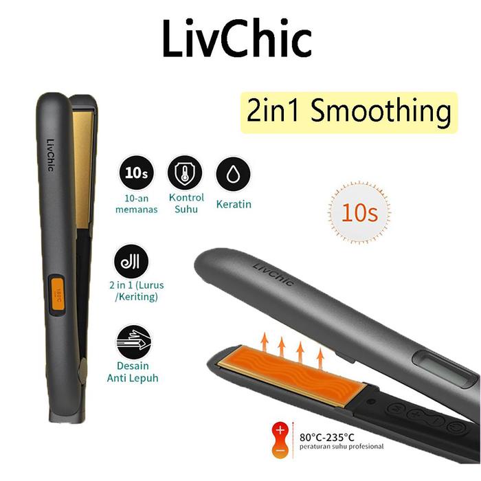 LivChic 2IN1 Catok Rambut untuk Meluruskan dan Keriting LS303 Merah Catokan Sisir