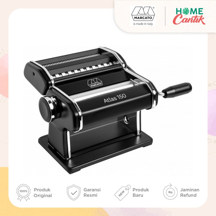 Marcato Atlas 150 Pasta Maker - Mesin Pembuat Pasta Manual dengan 12 Aksesori Khusus, Baja Stainless Steel, Chrome