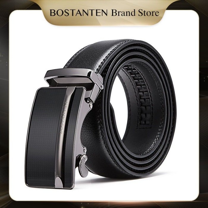 Ikat Pinggang Pria Bostanten Tali Pingang Bahan Kulit Metal Logam