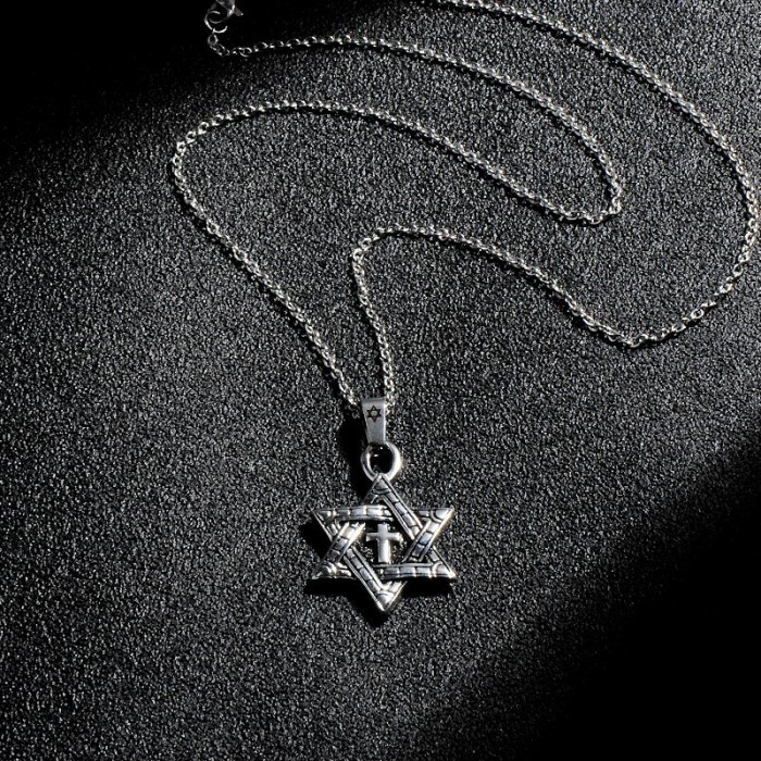 Kalung Salib Bintang Daud / Kalung Salib Titanium / Aksesoris Rohani