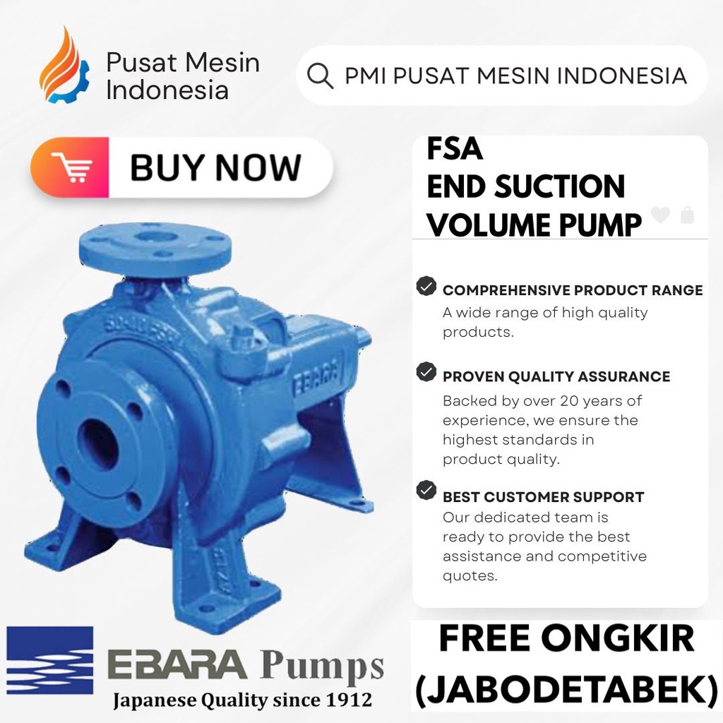 POMPA CENTRIFUGAL PUMP EBARA 200 x 150 FSJA IMPELLER SIZE:250MM GP GLAND PACKING (CI/BC/SUS403) (BRO