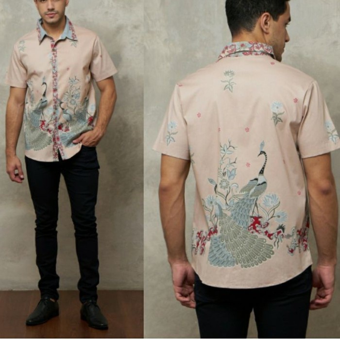 Atasan Kemeja Cheongsam Peacock Pria Dusty Pink Imlek Cny Top Kmc