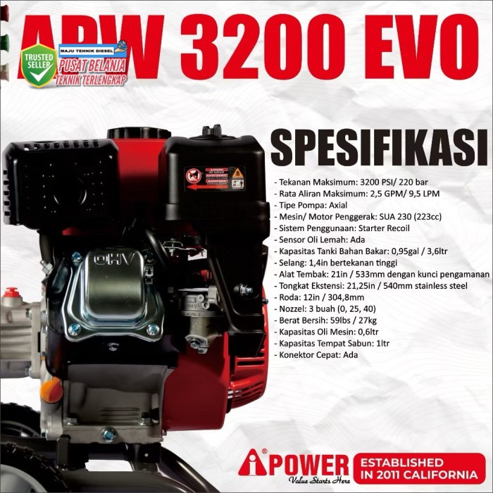 Mesin Cuci Steam Bensin Jet Cleaner High Pressure Washer Aipower Apw3200 Evo 3200 Psi