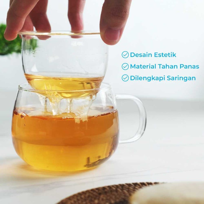 Gelas Cangkir Kaca Saringan Teh Rempah Hiasan Rumah Aesthetic Lucu