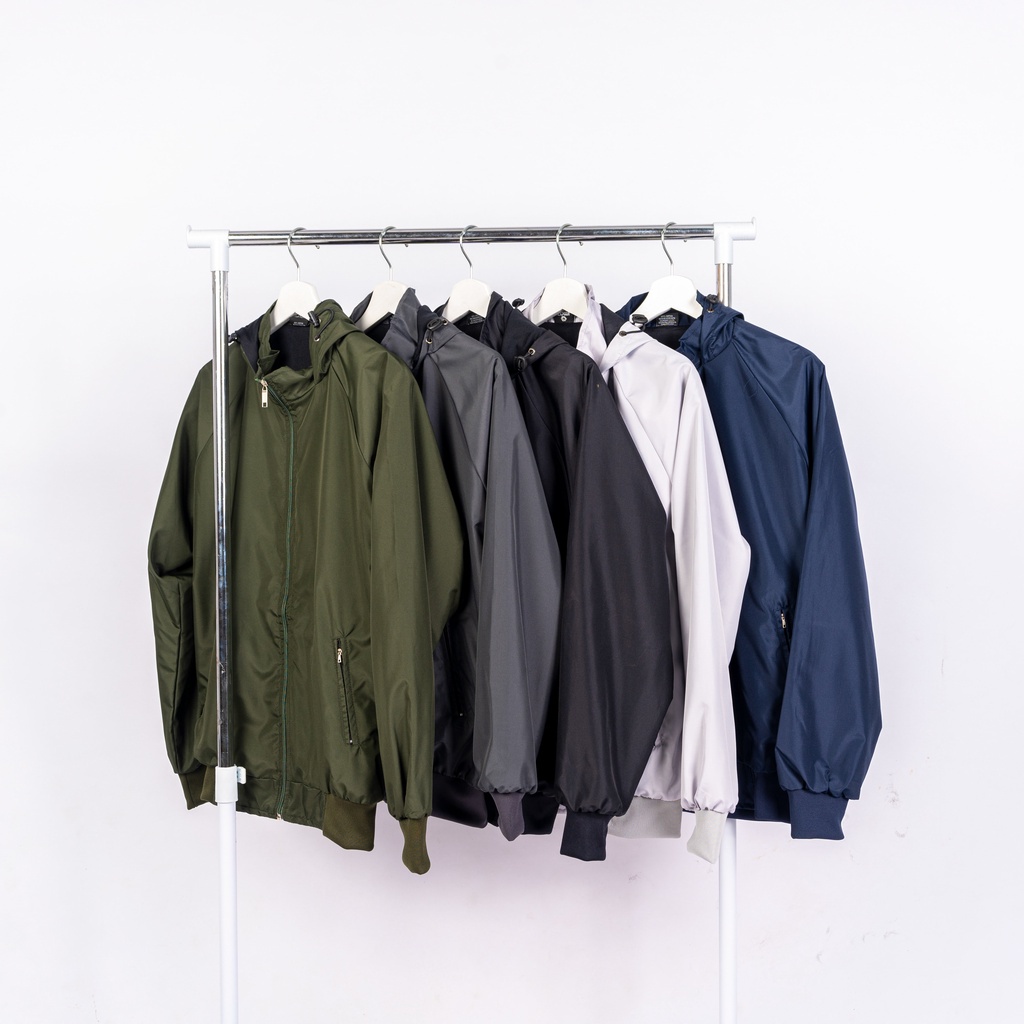 BEST DEALS Jaket Parasut Windrunner Olahraga Polos Hitam Pria Wanita