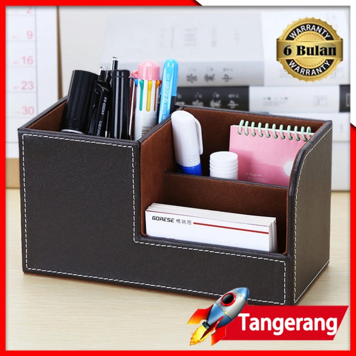 

PROMO! Tempat Remote, HP & Pulpen Business Pen Holder Leather Desktop Organizer